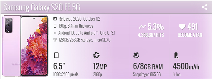گوشی موبایل سامسونگ Samsung Galaxy S20 FE 5G